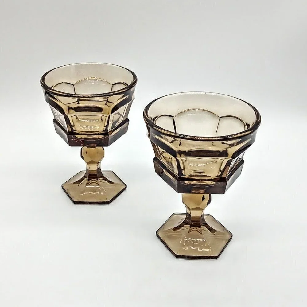 Vintage Fostoria Virginia Brown Tall Champagne Sherbet Glasses (2)